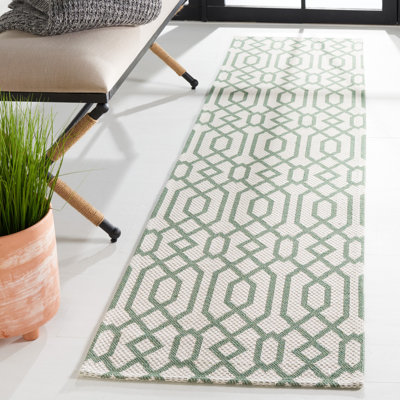 Martha Stewart Cotton Geometric Rug in Green/Ivory