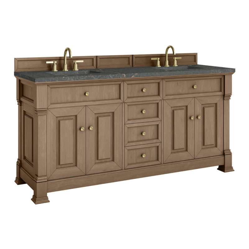 Brookfield 72'' Double Bathroom Vanity with Top, Parisien Bleu, Pecan