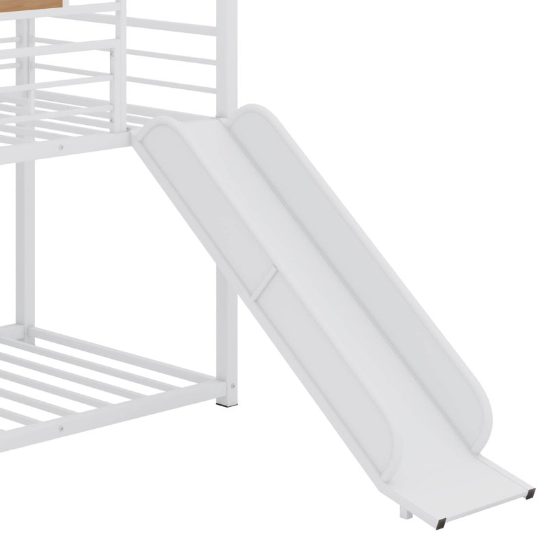 Fun Metal Twin-Over-Twin Bunk Bed With Slide, Perfect For An Exciting Housebed Experience, White