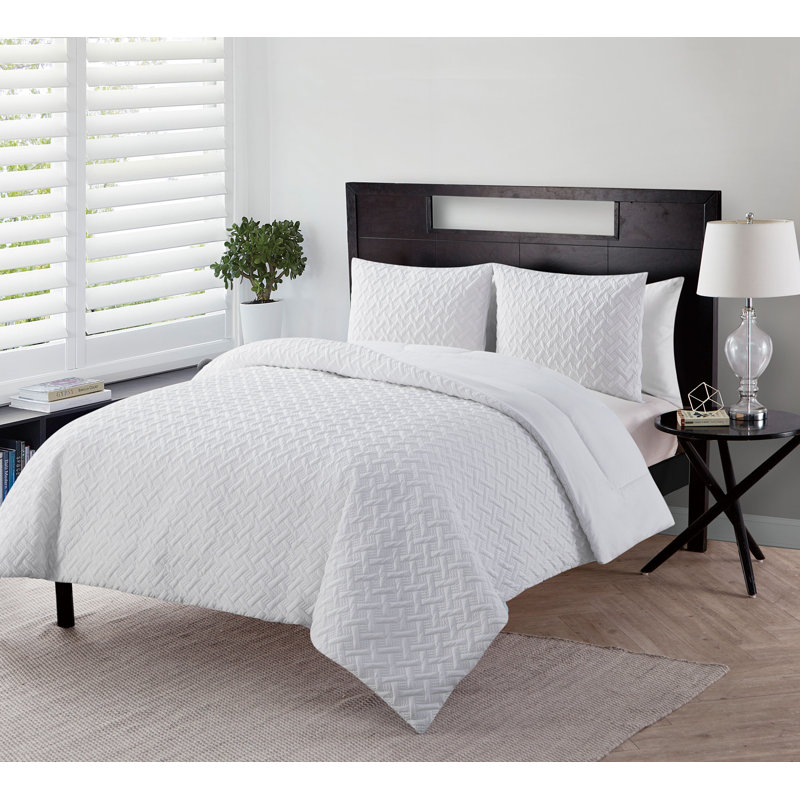 Ensemble d'édredon embossé 2 pièces Nina II, Blanc, Édredon double / grand + 2 taies décoratives sta