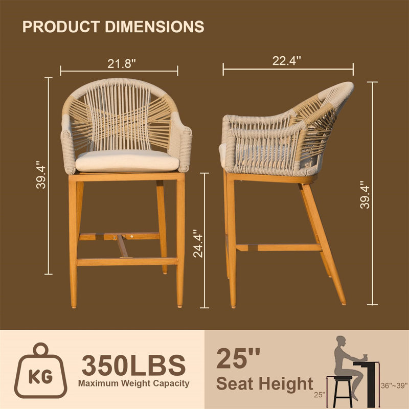 Bar Stools Set Of 2 With Arm And Backrest