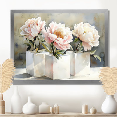 Minimal pivoines dans des cubes blancs I - pivoines, art mural pour le salon