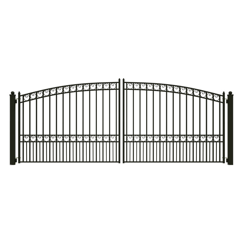 Black Steel Dual Driveway Gate with Arched Top