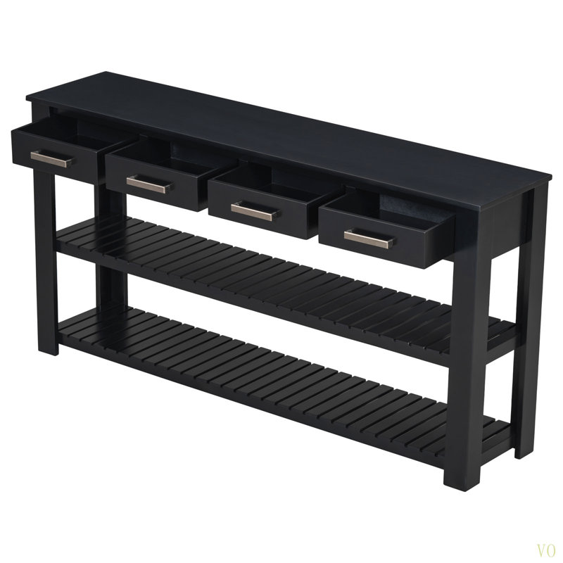Élégante console avec 4 tiroirs et 2 tablettes, idéale pour les vestibules et les salons., Noir