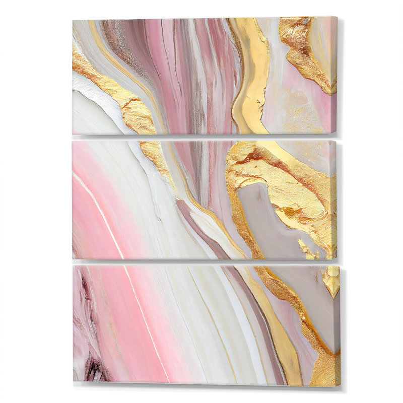 Abstrait en marbre rose et doré III 3 pièces, H 36 po x l 28 po x P 1 po