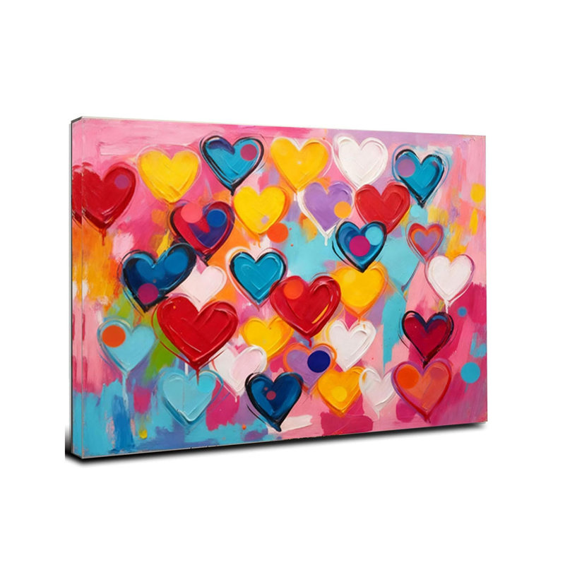 16x24 Graffiti Pink Hearts Canvas Art Wall Modern Abstract Love Painting Colorful Kids Bedroom Decor Photo Teen Girl Rainbow Room Wall Posters Child Gift Bathroom Oil Prints Office Bright Pictures