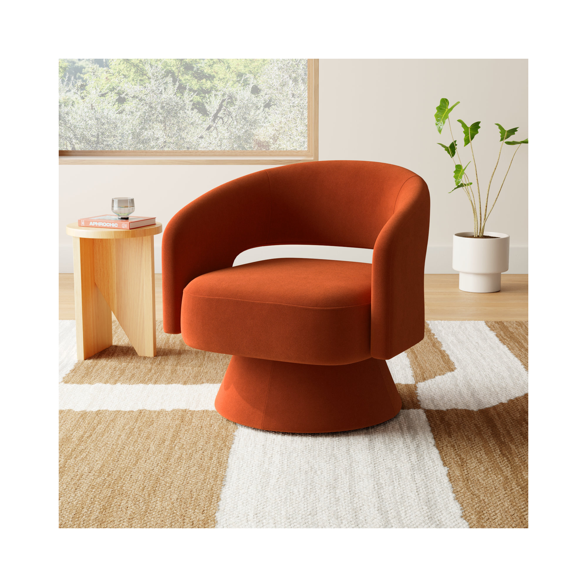 Bhupendra Swivel Accent Chair, Rust Velvet