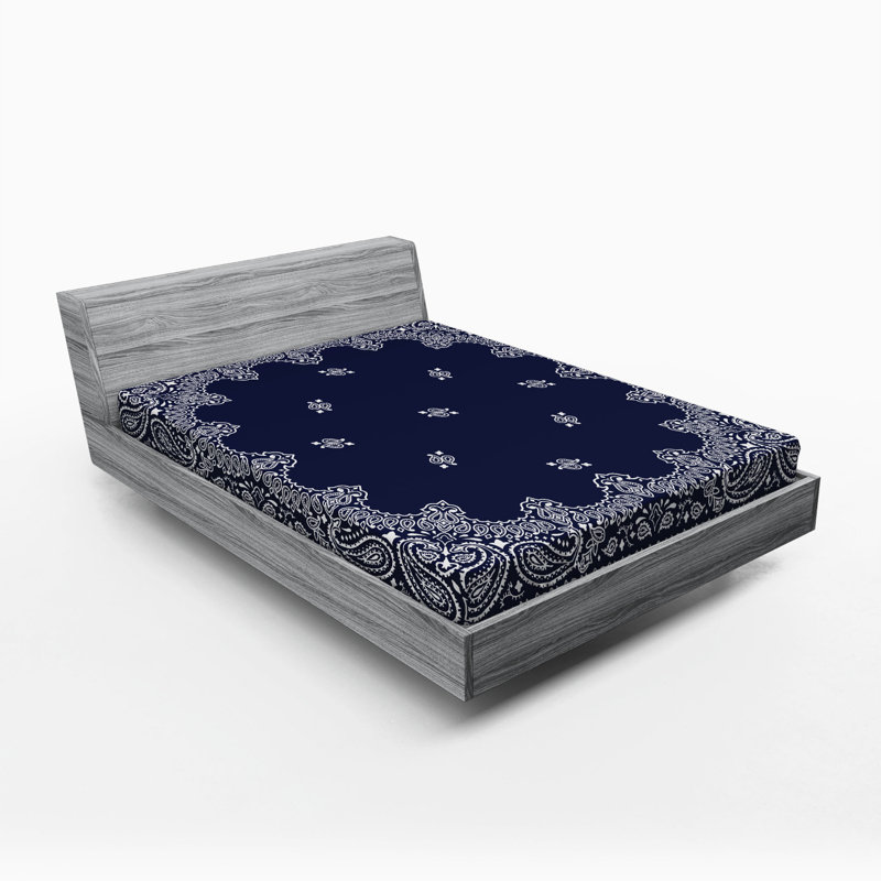 Microfiber Paisley Fitted Sheet, Queen Fitted Sheet, Blue Striped