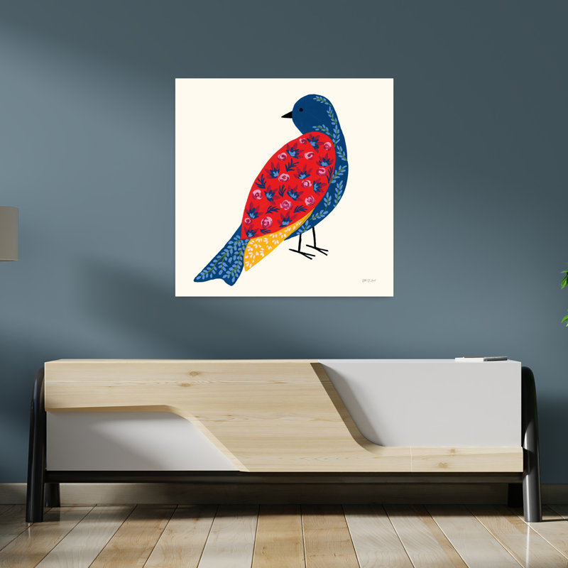 Art contemporain avec oiseau en fleurs, H 36 po x l 36 po