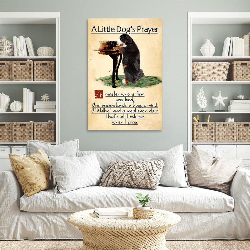 Bernese Mountain a Little Dogs Pray - Art textuel sur toile tendue, H 14 po x l 11 po x P 1,25 po