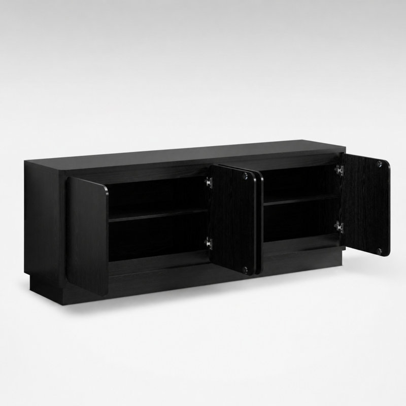 Meuble télé de 63 pouces avec tablettes ajustables et système de gestion des câbles, Noir