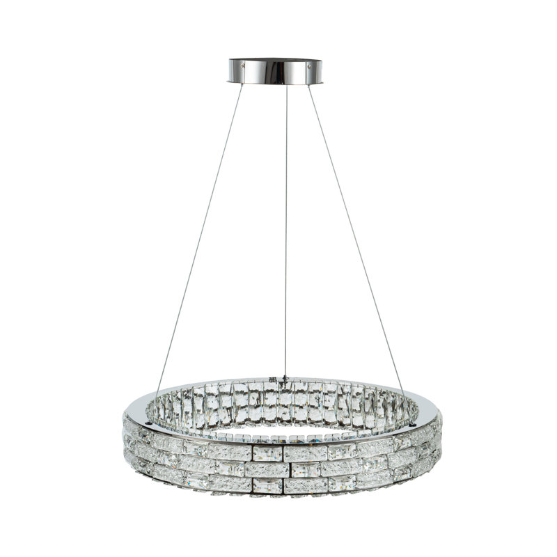Élégance - lustre à DEL intégré - finition chrome - abat-jour en cristal, L 23,62 po