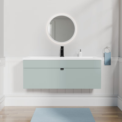 Ensemble de meuble-lavabo mural moderne 42 po - Poignées sauge / noir Loft Collection