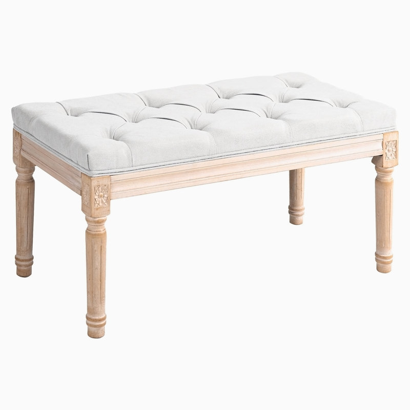 Kayala Upholstered Bench,wood, 19" H x 46" W x 15.75" D, Cream White