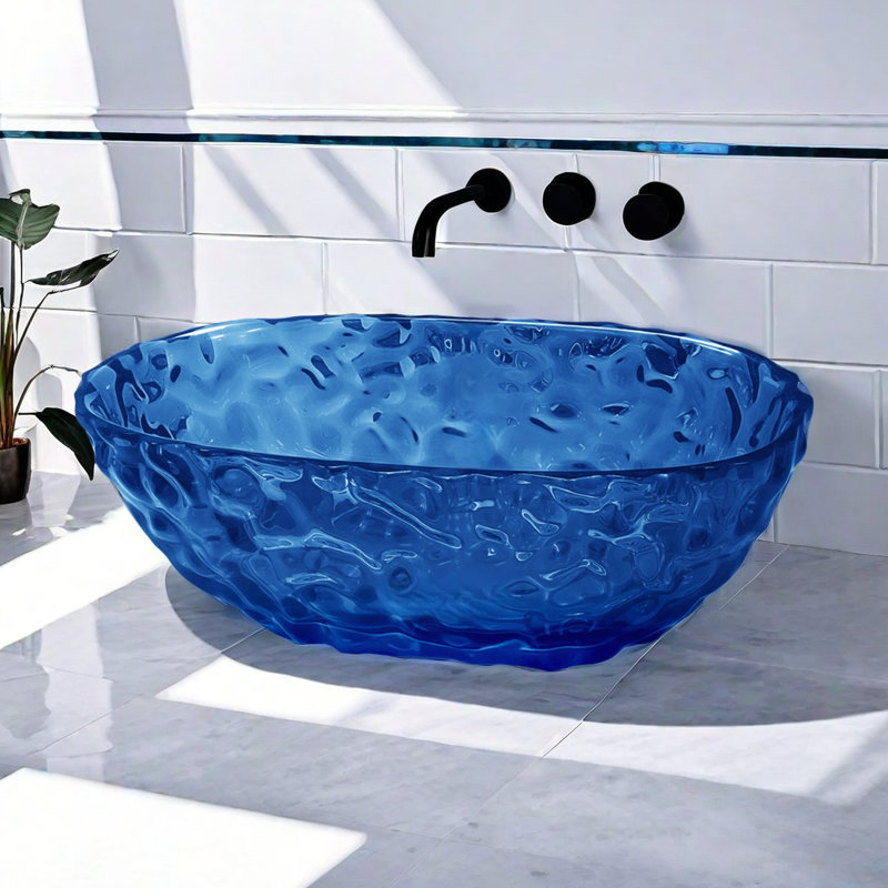 Modern Creative Water Ripple Resin Bathtub 67.4'' W 22.5'' H Tub & Shower Kit, Blue