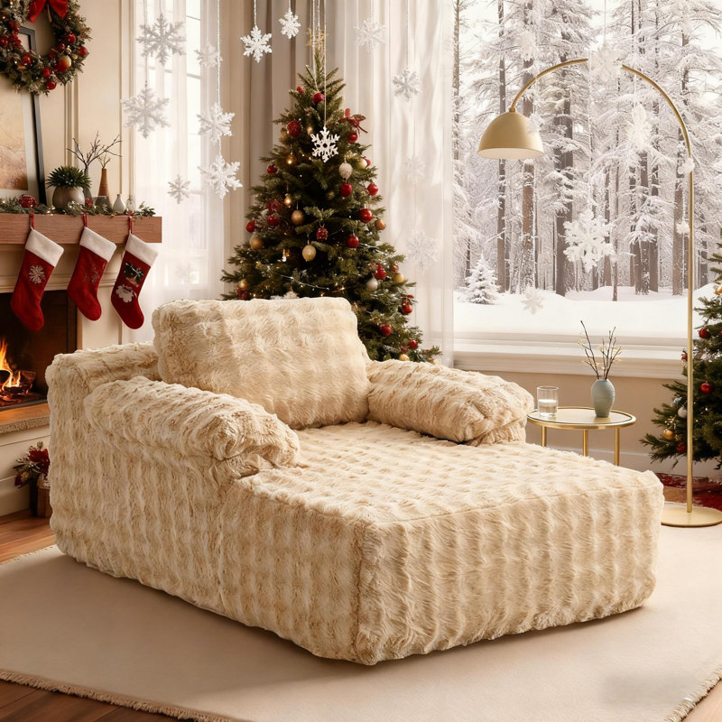 Boneless Velvet Oversized Chaise Lounge Sleeper Sofa, Khaki