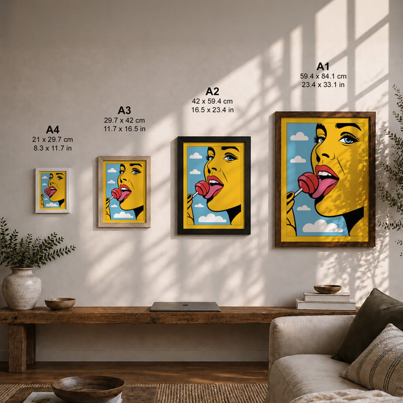 Playful Lollipop Pop Art - Framed Print, A2 - 59.4 x 42.0 cm, White