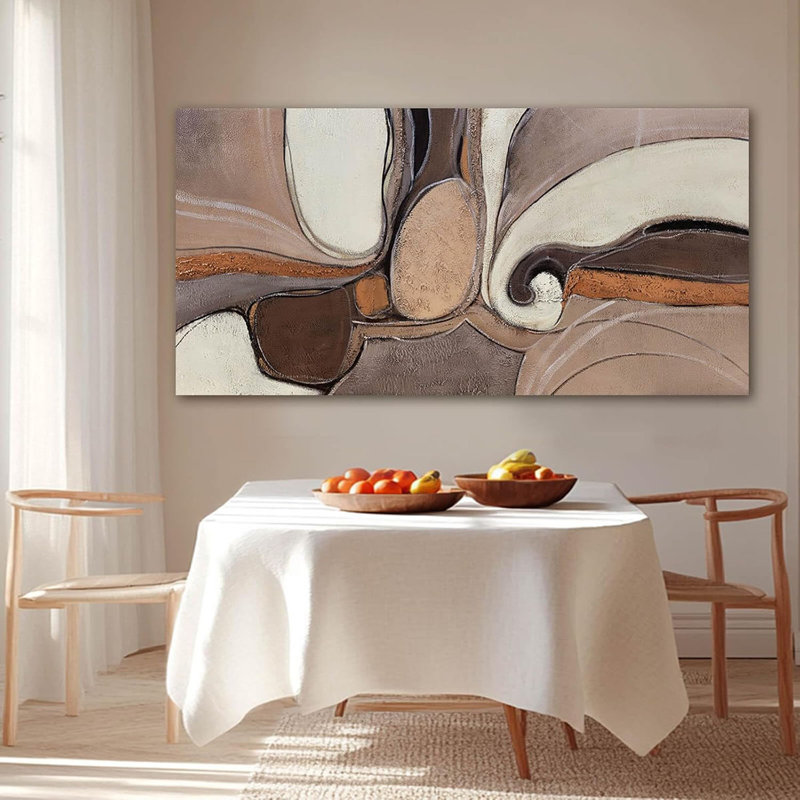 Neutral Earth-Tone Abstract Wall Art, Gold Accent Textured Canvas Prints, Swirl Geometric Modern Wall Decor For Living Room Bedroom Office 20X40 Inch