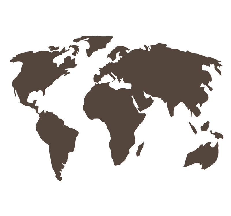 Décalcomanie murale carte du monde, H 22 po x l 32 po x P 0,01 po, Brun