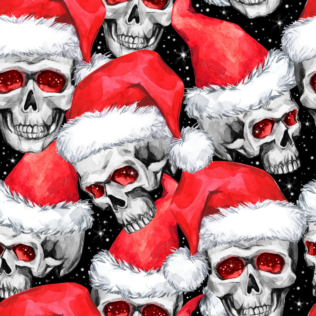 Leinwandbild Watercolor Seamless Pattern With Sketchy Skulls In Santa Hat. Cretive New Year. Celebration Illustration. C...