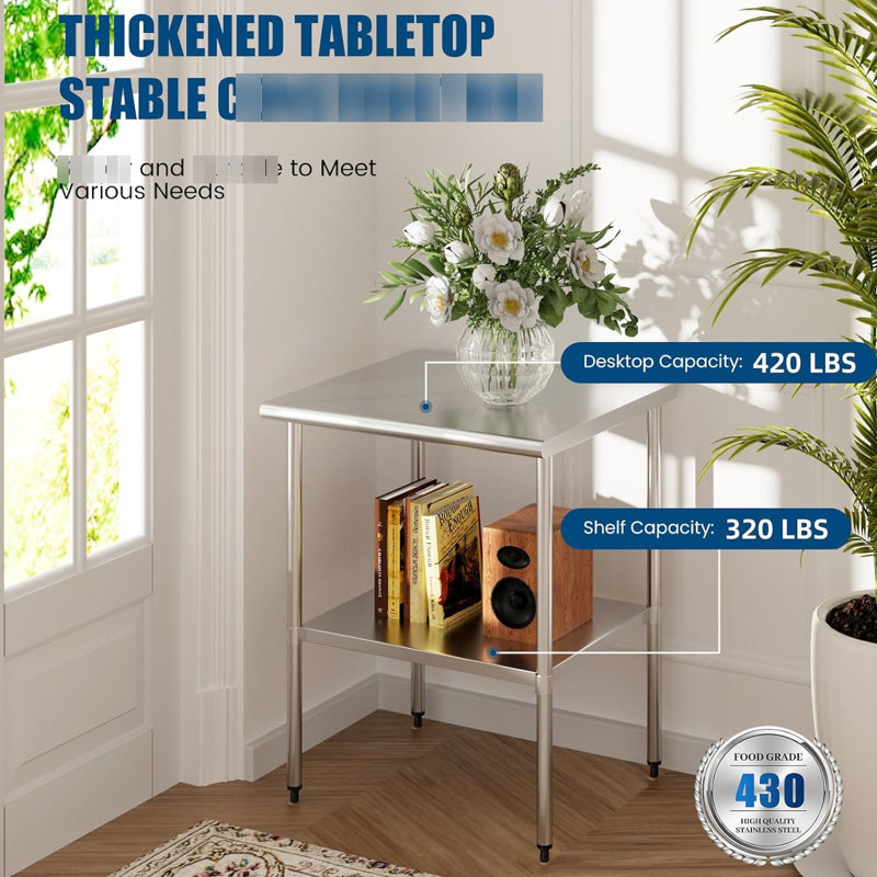 Table de travail en acier inoxydable - idéale pour l'extérieur, support de table de 480 lb, assemblage facile à assembler