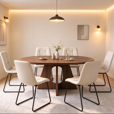 7-Piece Round Dining Table Set For 4-6, 59" Extendable Dining Room Table Set With 6 Ergonomic Chairs , Oval Modern Dinette Table With Mdf Board, Space-Saving.