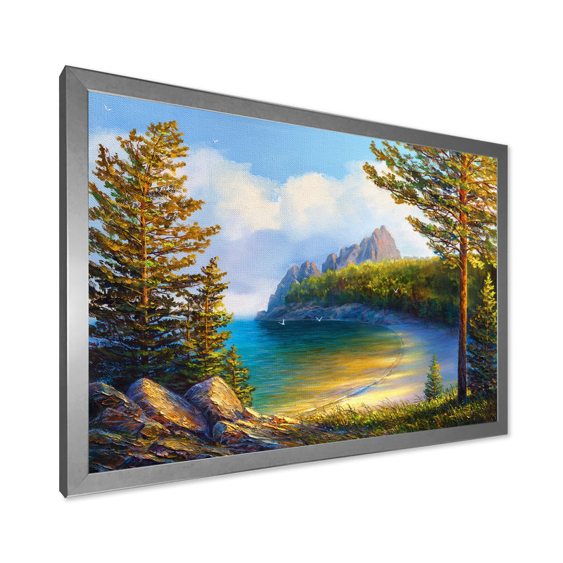 «Morning Sun» par la plage sauvage - peinture sur toile, H 12 po x l 20 po x p 1 po, Encadrement argenté