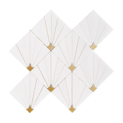 Thassos With Brass 11-In X 11-In Waterjet Mosaic Wall Tile(0.86-Sq. Ft/ Piece)