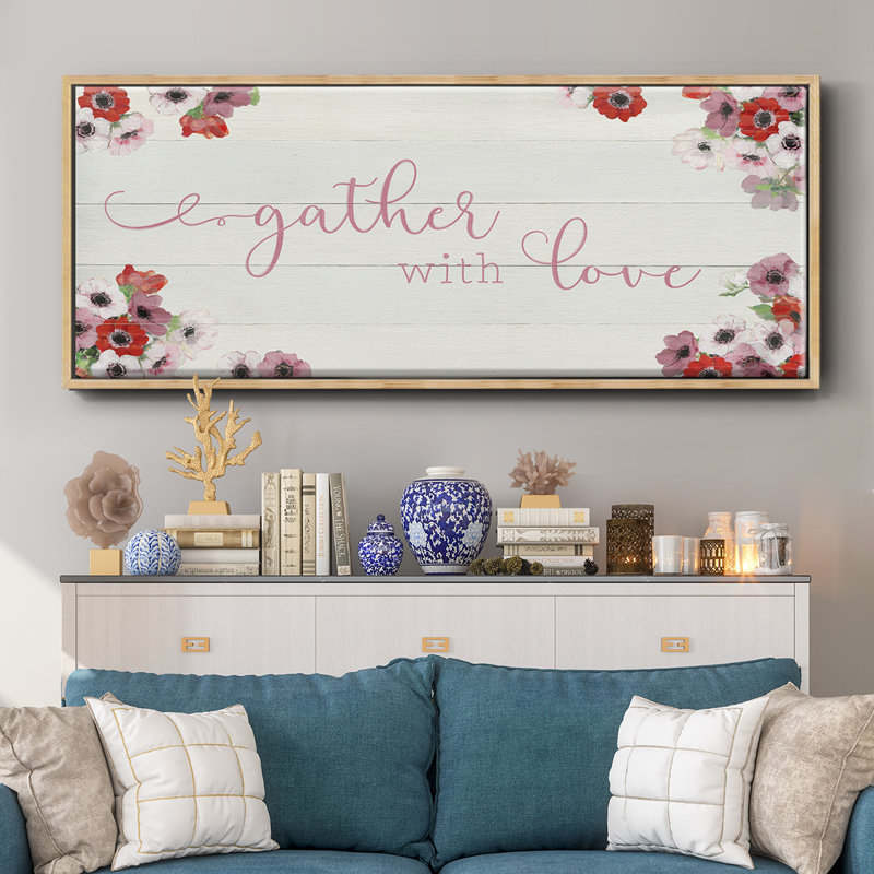 Gather with Love- Framed Canvas, 12" H x 30" W