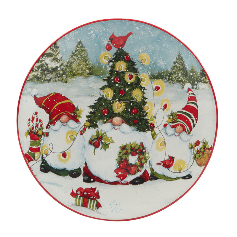 Christmas Gnomes Set Of 4 Dessert Plate 9 Asst.
