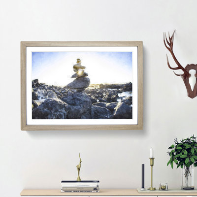 Rock Cairns with Sunlight - Framed Print