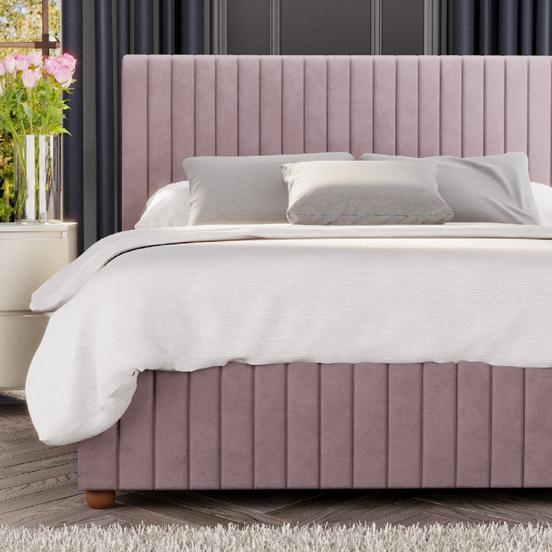 Upholstered Ottoman Bed, Blush, Double (4'6)