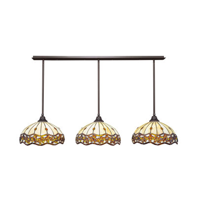 3 Light Stem Hung Linear Pendalier Shown With 16" Roman Jewel Art Glass