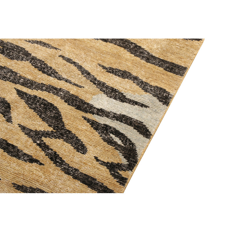 Distressed Homage Hand Knotted Wool Animal Print Area Rug in Black, Beige, Brown, Orange, Gray, Blue, Rectangle 8' x 10'