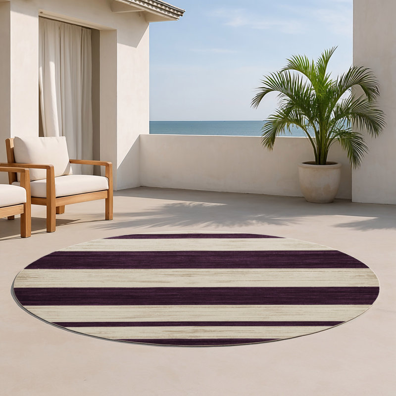Tapis intérieur / extérieur beige HorizontalStripes, Rond 5 pi