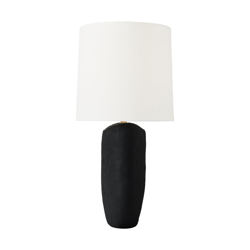 Rough Black Ceramic Table Lamp with White Linen Shade