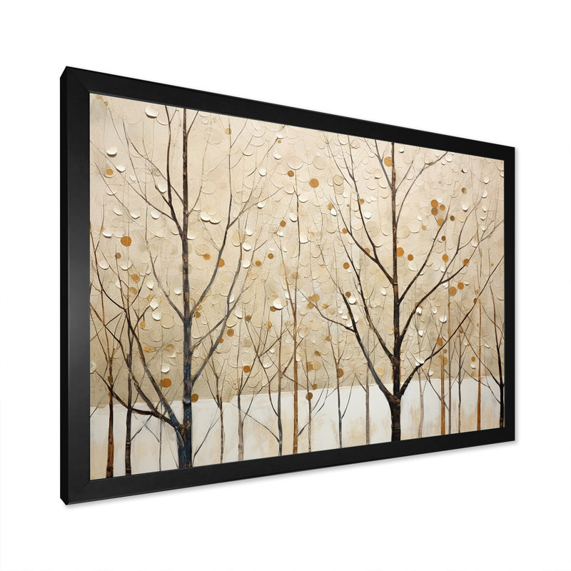 Harmonous, arbre beige, art mural II, Cadre simple noir, H 34 po x l 44 po x P 1,5 po