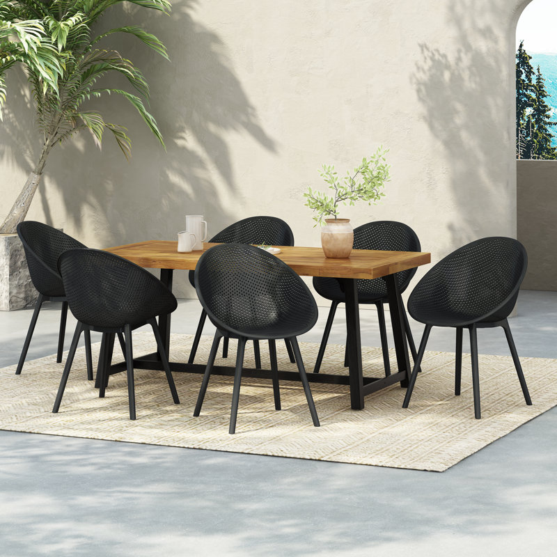 Fitzgibbons 7 Piece Outdoor Patio Dining Set, Black