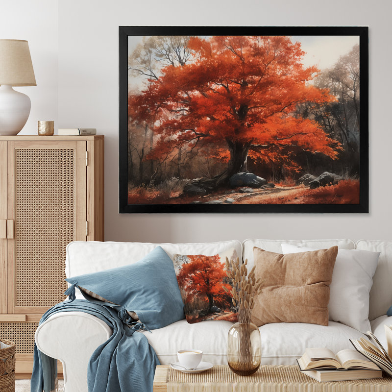 «Fall Foliage Tree In The Woods III», art mural floral, Cadre noir, H 16 po x l 32 po x P 1 po