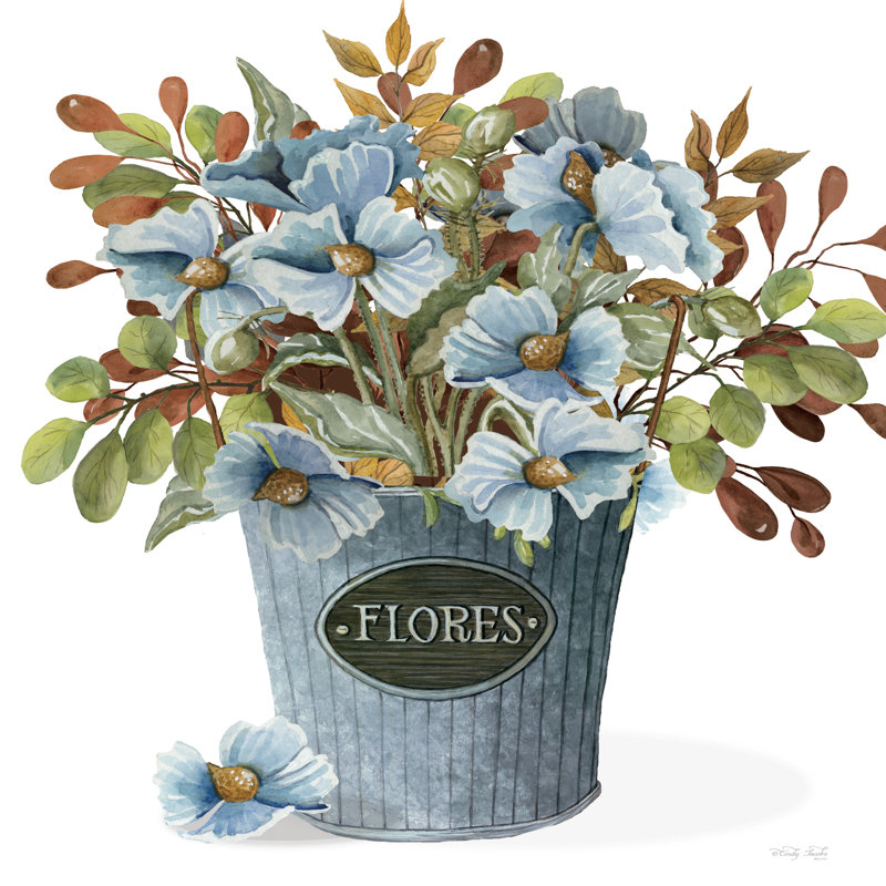 «Blue Spice Floral» sur toile par Cindy Jacobs, H 12 po x l 12 po
