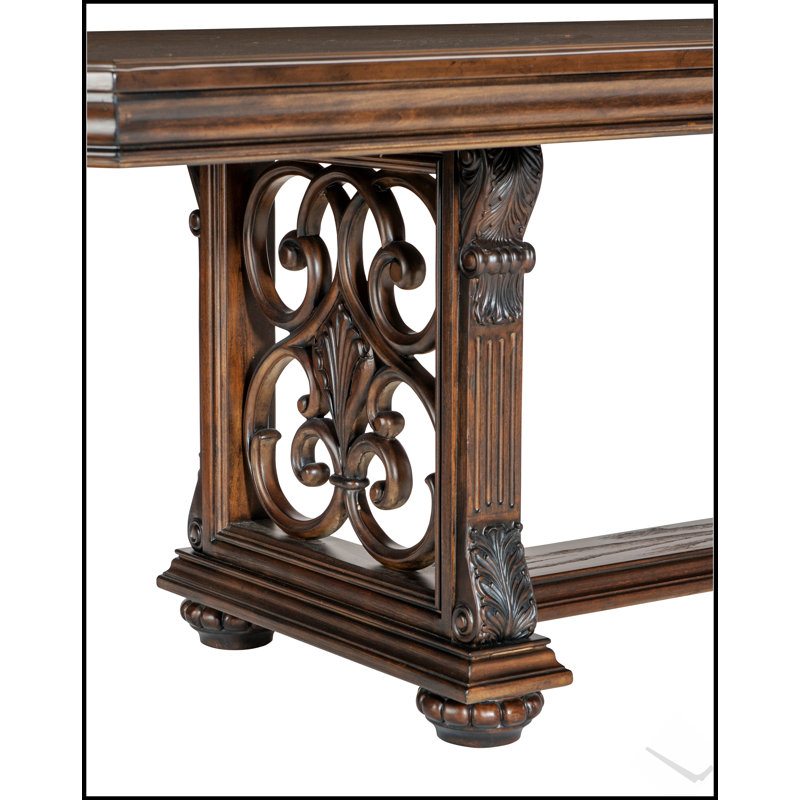 Traditional Extendable Dining Table with Decorative Pediments – Oak Veneer, Dark Oak Finish, Seats 8 (Table Only)