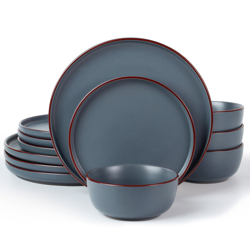 Bevery Handmade Stoneware Dinnerware Set 12 Piece - Service for 4, Charcoal