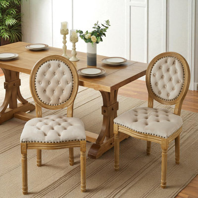 Amando 19.7" H Tufted Velvet Side Chair With Nailhead Trim Decor King Louis Back Solid Wood Dining Chairs