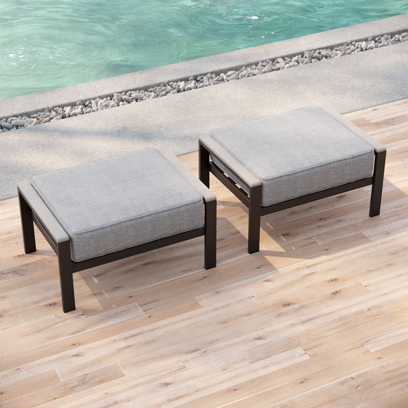 Repose-pieds 2 pièces avec coussin en tissu teint dans la masse, Lin gris