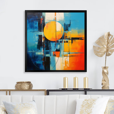 «Blue Orange Mid Century Abstract Reflections I», reproduction sur toile