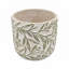 Jardinière S / 2 sable et ciment gris avec motif floral vert gravé, L: P 6,7 x 6,3 po S: P 5,5 po x P 5 po