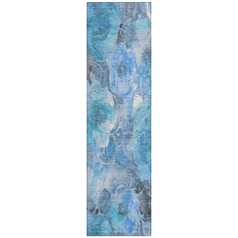Machine Washable Indoor/Outdoor Xhevrie Blue Rug, Runner 2' 3" x 7' 6"