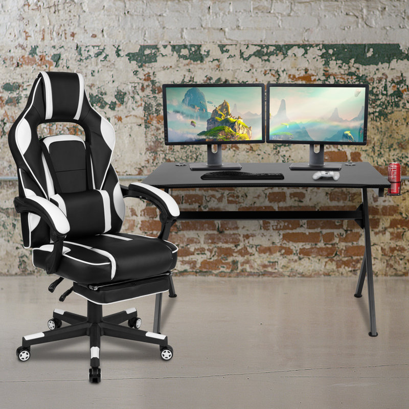 Ensemble de bureau et chaise de jeu Bridesdale, Noir / blanc