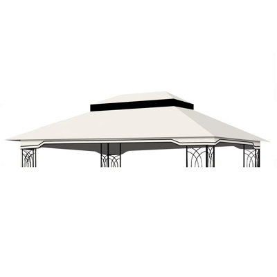 Toile de remplacement pour gazebo de patio extérieur 3 x 3,6 m (10 x 12 pi) - Beige/blanc. Imperméable et résistant à la décoloration. Avec des trous de drainage et une moustiquaire.