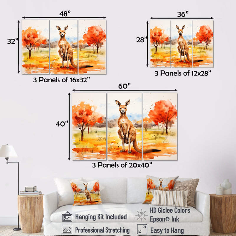 «Kangaroo Outback - Kangaroo Animal», art mural, Toile tendue, H 32 po x l 48 po